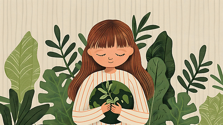 JPG 여자 지구 어린이 일러스트 안기 자연 한명 들기 소녀 초록색 평화 자연보호 눈감음 풀잎 보호 에코 소녀한명만 국내일러스트 AI일러스트 AI콘텐츠 1 컬러 컨셉 잎 모션 사람 환경 풀_식물 생태계 여자한명만 소녀만 파일형식