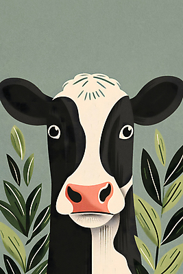 JPG 일러스트 사람없음 초록색 귀여움 목장 풀잎 젖소 국내일러스트 AI일러스트 AI콘텐츠 컬러 컨셉 잎 풀_식물 소 파일형식