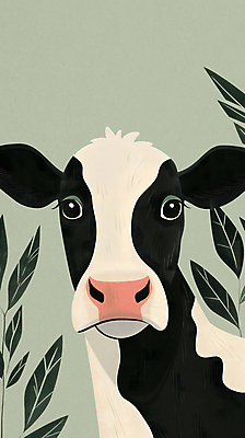 JPG 일러스트 사람없음 초록색 귀여움 목장 풀잎 젖소 국내일러스트 AI일러스트 AI콘텐츠 컬러 컨셉 잎 풀_식물 소 파일형식