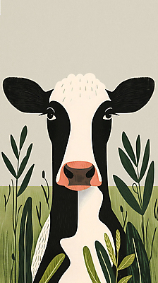 JPG 일러스트 사람없음 초록색 귀여움 목장 풀잎 젖소 국내일러스트 AI일러스트 AI콘텐츠 컬러 컨셉 잎 풀_식물 소 파일형식