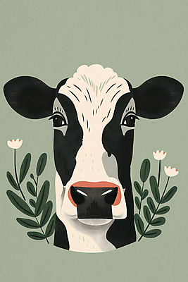 JPG 일러스트 사람없음 초록색 귀여움 목장 풀잎 젖소 국내일러스트 AI일러스트 AI콘텐츠 컬러 컨셉 잎 풀_식물 소 파일형식