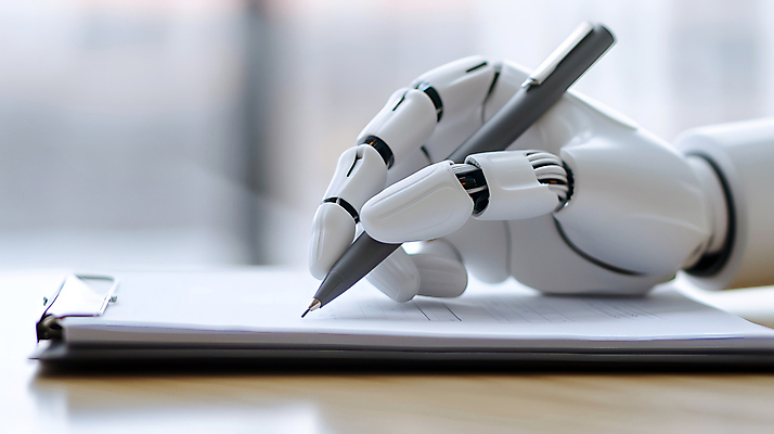 JPG 편집이미지 손 과학 미래 기술 사람없음 펜 디지털 기계 기록 업무 작가 로봇 혁명 로봇팔 서류판 자동화 AI_인공지능 편집실사 AI포토 AI콘텐츠 직업 컨셉 신체부위 필기구 사무용품 작업 CG 파일형식