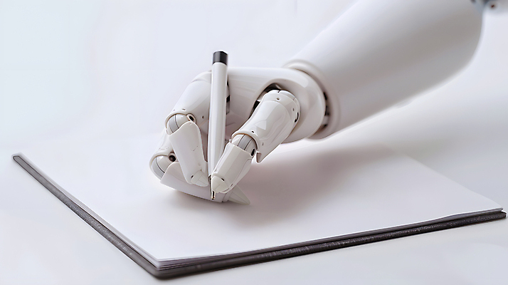 JPG 편집이미지 손 과학 미래 기술 사람없음 펜 디지털 공책 기계 기록 업무 작가 로봇 혁명 로봇팔 자동화 AI_인공지능 편집실사 AI포토 AI콘텐츠 직업 컨셉 문구용품 신체부위 필기구 작업 CG 파일형식