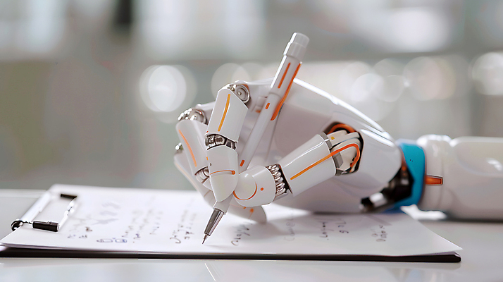JPG 편집이미지 손 과학 미래 기술 사람없음 펜 디지털 기계 기록 업무 작가 로봇 혁명 로봇팔 서류판 자동화 AI_인공지능 편집실사 AI포토 AI콘텐츠 직업 컨셉 신체부위 필기구 사무용품 작업 CG 파일형식