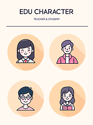 캐릭터 학생 여자 교육 남자 인물캐릭터 일러스트 청소년 미소 여러명 성인 귀여움 교사 주황색 프로필 일러캐릭터 AI파일 직업 컬러 다수 컨셉 표정 사람 파일형식 벡터