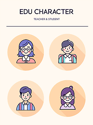 캐릭터 학생 여자 교육 남자 인물캐릭터 일러스트 청소년 미소 여러명 성인 귀여움 교사 주황색 프로필 일러캐릭터 AI파일 직업 컬러 다수 컨셉 표정 사람 파일형식 벡터