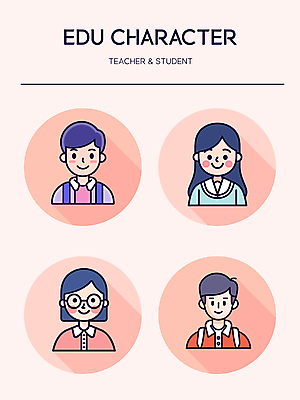 캐릭터 학생 여자 교육 남자 인물캐릭터 분홍색 일러스트 청소년 미소 여러명 성인 귀여움 교사 프로필 일러캐릭터 AI파일 직업 컬러 다수 컨셉 표정 사람 파일형식 벡터