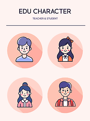 캐릭터 학생 여자 교육 남자 인물캐릭터 분홍색 일러스트 청소년 미소 여러명 성인 귀여움 교사 프로필 일러캐릭터 AI파일 직업 컬러 다수 컨셉 표정 사람 파일형식 벡터
