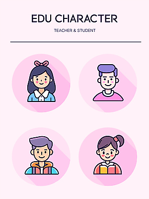 캐릭터 학생 여자 교육 남자 인물캐릭터 분홍색 일러스트 청소년 미소 여러명 성인 귀여움 교사 프로필 일러캐릭터 AI파일 직업 컬러 다수 컨셉 표정 사람 파일형식 벡터