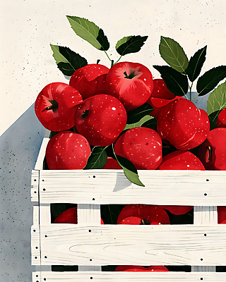 JPG 일러스트 나뭇잎 사람없음 빨간색 바구니 수확 신선 고급 사과 담기 정물화 국내일러스트 AI일러스트 AI콘텐츠 컬러 컨셉 잎 농업 과일 모션 그림 파일형식