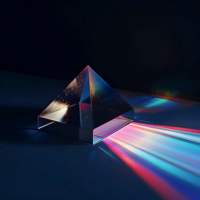 JPG 편집이미지 무지개 유리 사람없음 빛 반짝임 컬러풀 반사 투명 화려 삼각형 스펙트럼 프리즘 디지털아트 편집실사 AI포토 AI콘텐츠 자연요소 도형 컬러 컨셉 모션 재질 CG 광학기기 파일형식