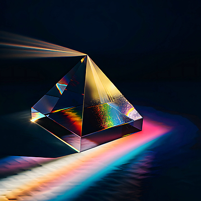 JPG 편집이미지 무지개 유리 사람없음 빛 반짝임 컬러풀 반사 투명 화려 삼각형 스펙트럼 프리즘 디지털아트 편집실사 AI포토 AI콘텐츠 자연요소 도형 컬러 컨셉 모션 재질 CG 광학기기 파일형식