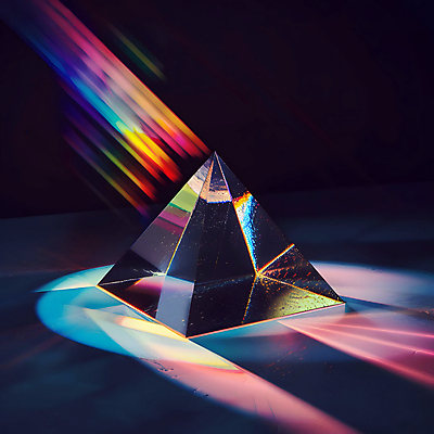 JPG 편집이미지 무지개 유리 사람없음 빛 반짝임 컬러풀 반사 투명 화려 삼각형 스펙트럼 프리즘 디지털아트 편집실사 AI포토 AI콘텐츠 자연요소 도형 컬러 컨셉 모션 재질 CG 광학기기 파일형식