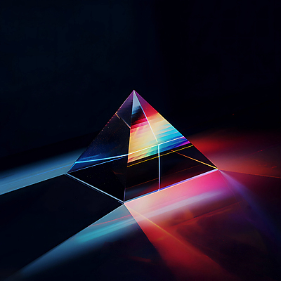 JPG 편집이미지 무지개 유리 사람없음 빛 반짝임 컬러풀 반사 투명 화려 삼각형 스펙트럼 프리즘 디지털아트 편집실사 AI포토 AI콘텐츠 자연요소 도형 컬러 컨셉 모션 재질 CG 광학기기 파일형식