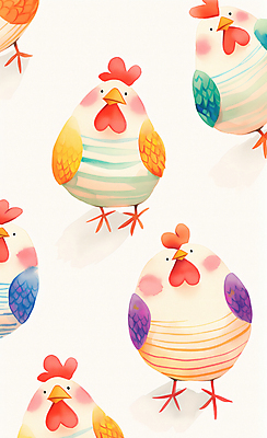 JPG 일러스트 수채화 사람없음 컬러풀 귀여움 다양 닭 국내일러스트 AI일러스트 AI콘텐츠 컬러 다수 컨셉 조류 파일형식