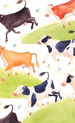 JPG 일러스트 수채화 초원 사람없음 걷기 귀여움 다양 소 젖소 국내일러스트 AI일러스트 AI콘텐츠 다수 컨셉 포유류 모션 파일형식