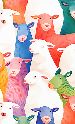 JPG 일러스트 수채화 사람없음 컬러풀 귀여움 다양 양 가득함 국내일러스트 AI일러스트 AI콘텐츠 컬러 다수 컨셉 포유류 파일형식