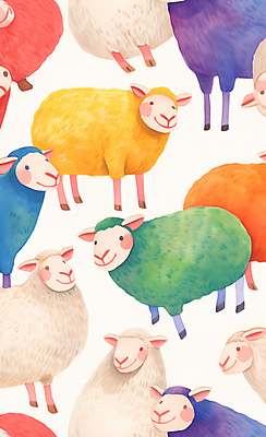 JPG 일러스트 수채화 사람없음 컬러풀 귀여움 다양 양 국내일러스트 AI일러스트 AI콘텐츠 컬러 다수 컨셉 포유류 파일형식