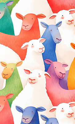 JPG 일러스트 수채화 사람없음 컬러풀 귀여움 다양 양 가득함 국내일러스트 AI일러스트 AI콘텐츠 컬러 다수 컨셉 포유류 파일형식