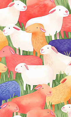 JPG 일러스트 수채화 초원 사람없음 귀여움 다양 양 풀 국내일러스트 AI일러스트 AI콘텐츠 식물 다수 컨셉 포유류 파일형식