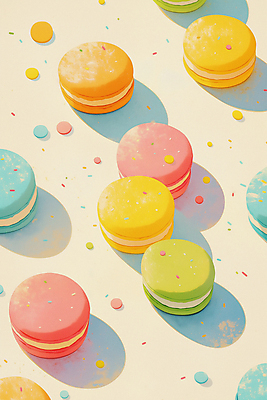 JPG 일러스트 그림자 사람없음 컬러풀 달콤 마카롱 스프링클 국내일러스트 AI일러스트 AI콘텐츠 컬러 디저트 장식 맛 파일형식