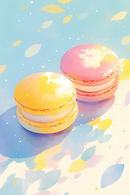 JPG 분홍색 일러스트 그림자 사람없음 노란색 달콤 마카롱 국내일러스트 AI일러스트 AI콘텐츠 컬러 디저트 맛 파일형식
