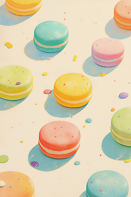 JPG 일러스트 그림자 사람없음 컬러풀 달콤 마카롱 스프링클 국내일러스트 AI일러스트 AI콘텐츠 컬러 디저트 장식 맛 파일형식