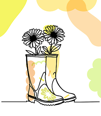 디자인 꽃 무늬 일러스트 장화 사람없음 장식 라인아트 오브젝트 한켤레 국내일러스트 AI파일 식물 1 선 신발 파일형식 벡터
