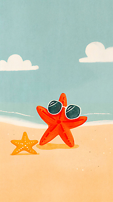 JPG 구름 일러스트 휴식 불가사리 해변 사람없음 여름 모래사장 선글라스 국내일러스트 AI일러스트 AI콘텐츠 자연요소 계절 안경 바다 컨셉 극피동물 파일형식