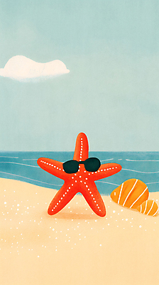 JPG 구름 일러스트 휴식 불가사리 해변 사람없음 여름 모래사장 선글라스 국내일러스트 AI일러스트 AI콘텐츠 자연요소 계절 안경 바다 컨셉 극피동물 파일형식