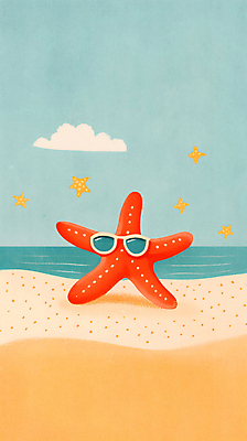 JPG 구름 일러스트 휴식 불가사리 해변 사람없음 여름 반짝임 모래사장 선글라스 국내일러스트 AI일러스트 AI콘텐츠 자연요소 계절 안경 바다 컨셉 모션 극피동물 파일형식