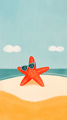 JPG 구름 일러스트 휴식 불가사리 해변 사람없음 여름 모래사장 선글라스 국내일러스트 AI일러스트 AI콘텐츠 자연요소 계절 안경 바다 컨셉 극피동물 파일형식