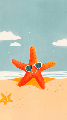 JPG 구름 일러스트 휴식 불가사리 웃음 해변 사람없음 여름 모래사장 선글라스 국내일러스트 AI일러스트 AI콘텐츠 자연요소 계절 안경 바다 컨셉 극피동물 표정 파일형식