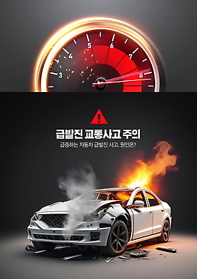 PSD 편집이미지 자동차 불꽃 경고 사람없음 운전 연기 위험 교통사고 사회이슈 속도 계기판 급발진 이미지편집 육상교통 컨셉 사고 모션 불 사건 파일형식
