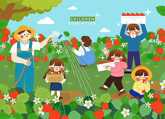 전신 여자 교육 남자 어린이 일러스트 딸기 웃음 들기 앉기 소녀 소년 여러명 성인 반짝임 상자 수확 농촌 체험 먹기 물주기 호스 농촌체험 딸기밭 들어올리기 국내일러스트 AI파일 다수 컨셉 밭 농업 과일 모션 표정 사람 시골 체험학습 파일형식 벡터