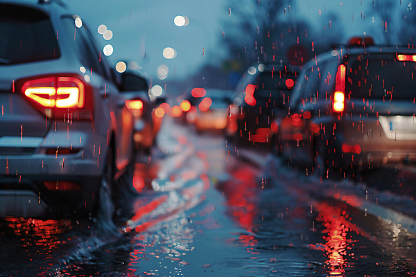 JPG 편집이미지 도로 자동차 사람없음 물 여름 비 홍수 디지털합성 장마 폭우 편집실사 침수피해 AI포토 AI콘텐츠 자연요소 계절 길 육상교통 교통시설 날씨 피해 비_날씨 자연재해 CG 파일형식