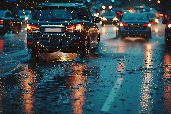 JPG 편집이미지 도로 자동차 사람없음 물 여름 비 홍수 디지털합성 장마 폭우 편집실사 침수피해 AI포토 AI콘텐츠 자연요소 계절 길 육상교통 교통시설 날씨 피해 비_날씨 자연재해 CG 파일형식