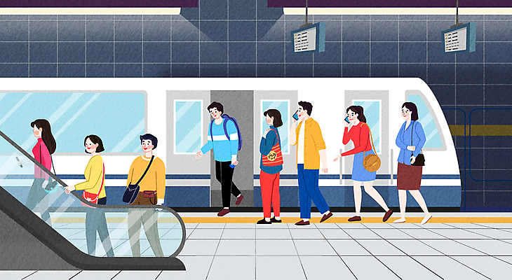 PSD 여자 남자 일러스트 여러명 성인 전철 하차 승차 에스컬레이터 질서 줄서기 성인만 국내일러스트 육상교통 다수 모션 대중교통 사람 예절 파일형식
