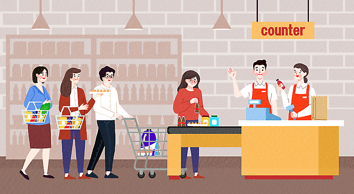 PSD 여자 남자 일러스트 들기 여러명 성인 쇼핑카 상품 계산대 장바구니 직원 마트 질서 줄서기 포스기 성인만 국내일러스트 다수 모션 사람 쇼핑 바구니 상점 기계 카트 예절 파일형식
