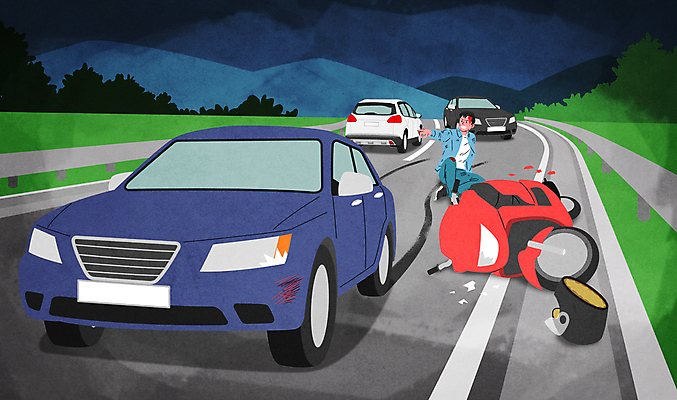 전신 PSD 남자 도로 일러스트 자동차 한명 성인 바이크 놀람 피해 오토바이 가리킴 상처 교통사고 사건 탈출 넘어짐 뺑소니 성인남자한명만 국내일러스트 1 감정 길 육상교통 컨셉 교통시설 모션 표정 사람 손짓 남자한명만 성인남자만 파일형식