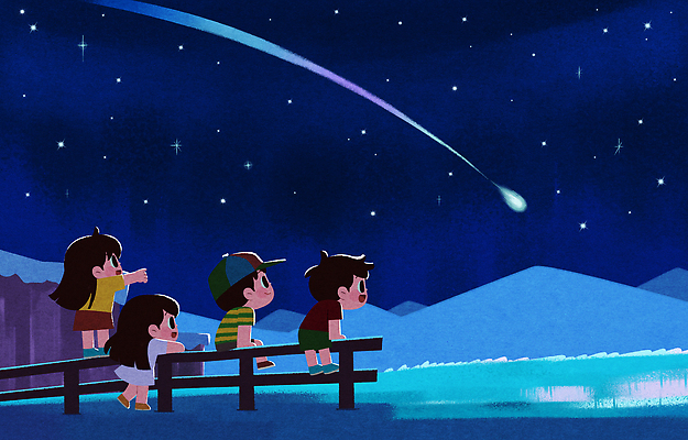 전신 PSD 여자 남자 어린이 일러스트 방학 산 앉기 소녀 소년 여러명 여름 울타리 기댐 가리킴 야간 유성 즐거움 놀기 어린이만 국내일러스트 자연요소 계절 감정 다수 모션 휴가 사람 손짓 담장 파일형식