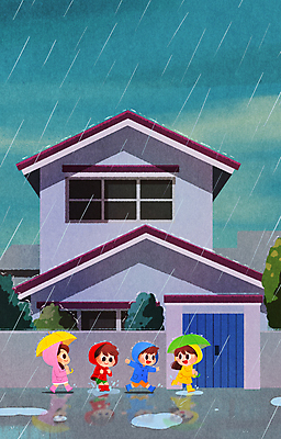 전신 PSD 구름 여자 남자 어린이 일러스트 우산 방학 소녀 소년 여러명 여름 달리기 비 즐거움 우비 장마 놀기 어린이만 국내일러스트 자연요소 옷 계절 감정 다수 모션 날씨 휴가 사람 비_날씨 파일형식