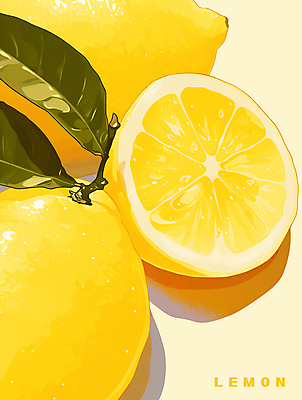 PSD 포스터 백그라운드 잎 일러스트 단면 사람없음 여름 노란색 빈티지 레몬 상큼 국내일러스트 식물 계절 컬러 컨셉 과일 파일형식