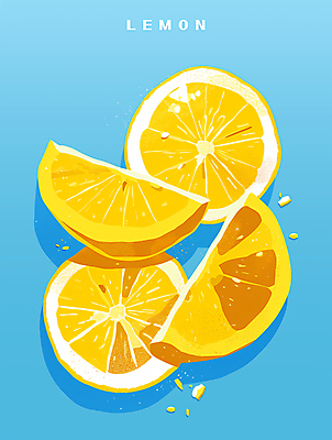 PSD 포스터 조각 백그라운드 일러스트 단면 사람없음 여름 파란색 노란색 레몬 상큼 국내일러스트 계절 컬러 과일 파일형식