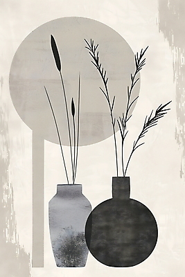 JPG 식물 그릇 포스터 예술 일러스트 추상 사람없음 꽃병 고요 회색 우아함 모던 심플 예술품 국내일러스트 AI일러스트 AI콘텐츠 식기 꽃 컬러 컨셉 무늬 파일형식