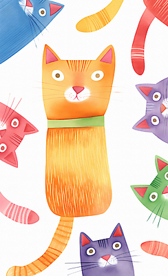 JPG 여러마리 일러스트 수채화 사람없음 컬러풀 귀여움 고양이 화려 국내일러스트 AI일러스트 AI콘텐츠 컬러 다수 컨셉 포유류 반려동물 파일형식