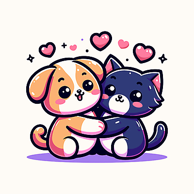 일러스트 포옹 사랑 미소 사람없음 귀여움 고양이 우정 강아지 국내일러스트 AI파일 감정 컨셉 포유류 안기 표정 친구 반려동물 개 파일형식 벡터