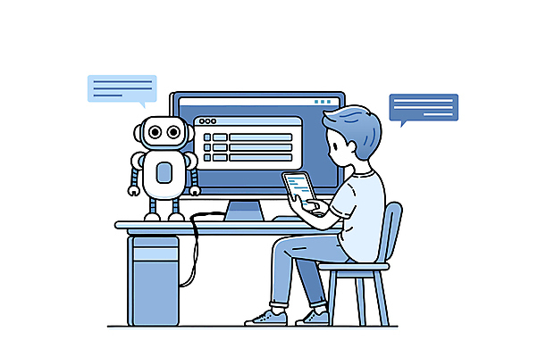 남자 말풍선 의자 일러스트 기술 대화 한명 성인 파란색 태블릿 모니터 로봇 책상 채팅 성인남자한명만 AI_인공지능 국내일러스트 AI파일 1 컬러 가구 말하기 사람 전자제품 스마트기기 컴퓨터 남자한명만 성인남자만 파일형식 벡터