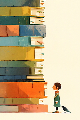 JPG 교육 남자 어린이 일러스트 조류 한명 소년 책 컬러풀 독서 상상력 창의력 책더미 소년한명만 국내일러스트 AI일러스트 AI콘텐츠 동물 1 컬러 사람 무더기 남자한명만 소년만 파일형식