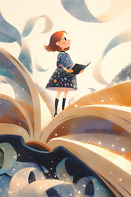 JPG 여자 교육 어린이 일러스트 한명 들기 소녀 책 독서 즐거움 상상력 창의력 소녀한명만 국내일러스트 AI일러스트 AI콘텐츠 1 감정 모션 사람 여자한명만 소녀만 파일형식